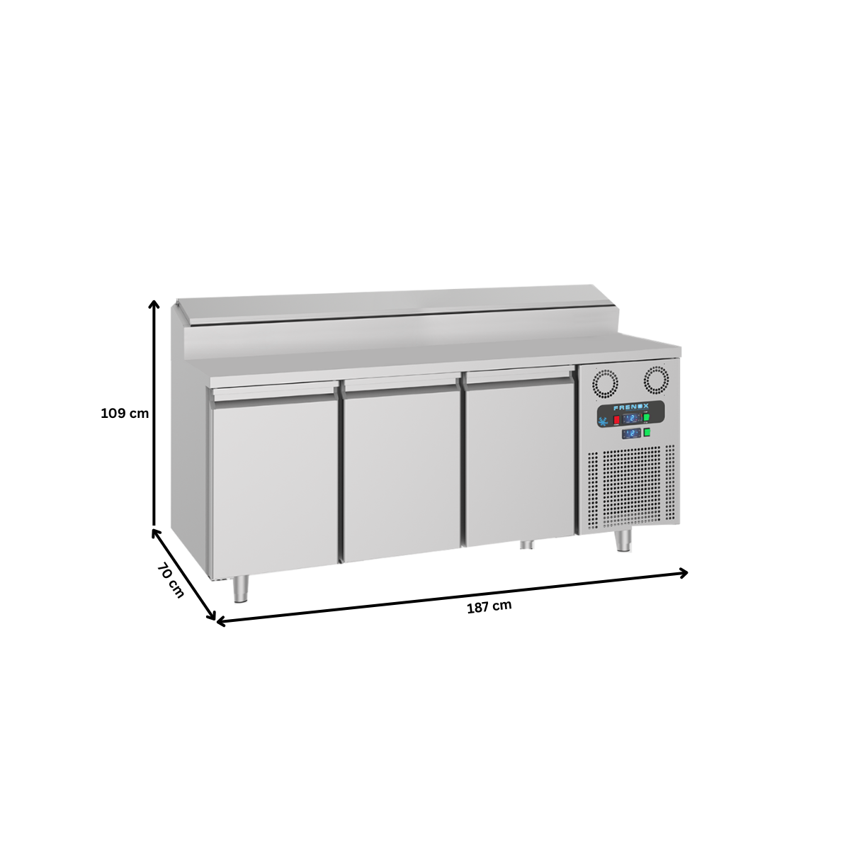Masa rece preparare pizza FRENOX, profesionala, inox, 3 usi si 10 cuve, 187*70*109 cm - 5