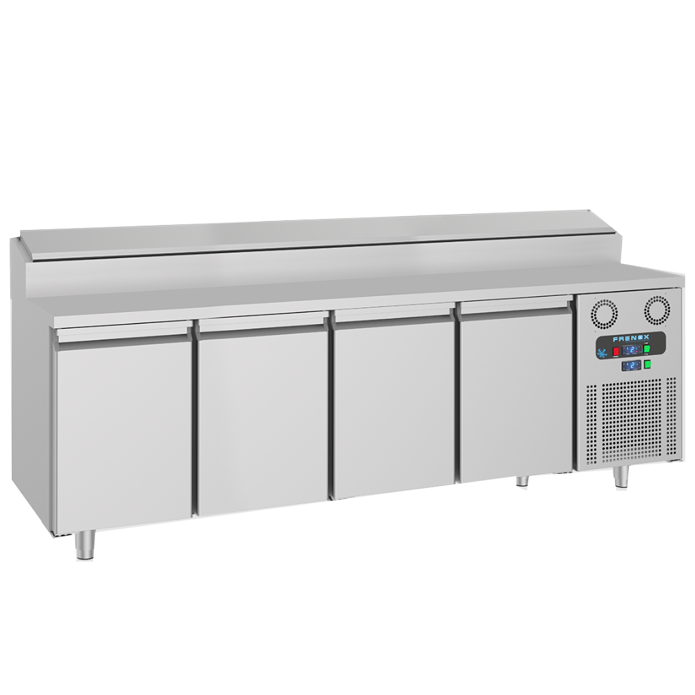 Masa rece preparare pizza FRENOX, profesionala, inox, 4 usi si 12 cuve, 233*70*109 cm - 0