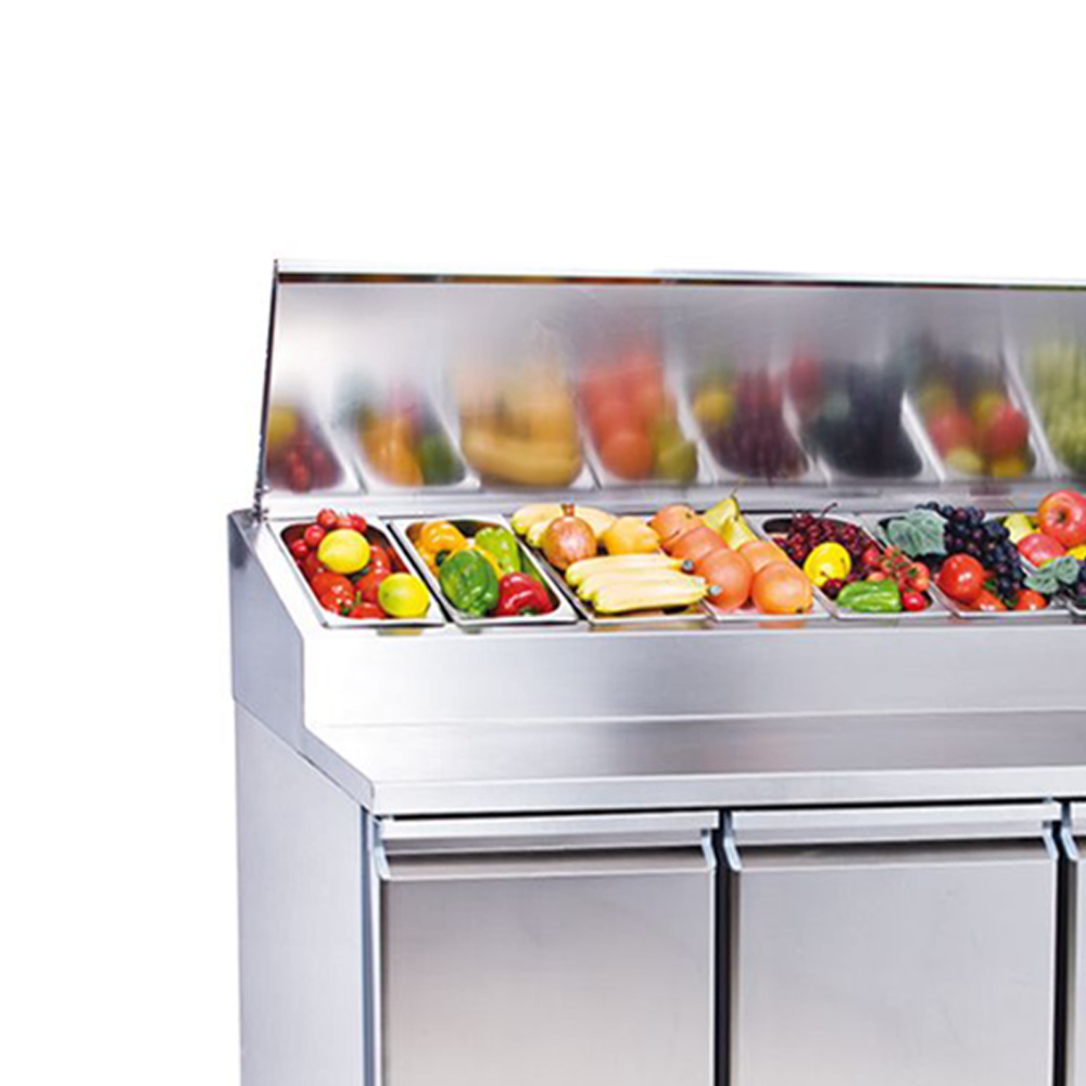 Masa rece preparare pizza FRENOX, profesionala, inox, 4 usi si 12 cuve, 233*70*109 cm - 1