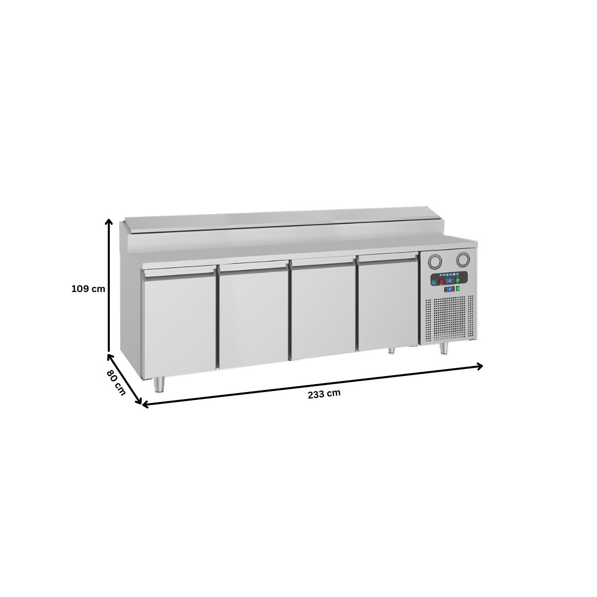 Masa rece preparare pizza FRENOX, profesionala, inox, 4 usi si 12 cuve, 233*80*109 cm - 6