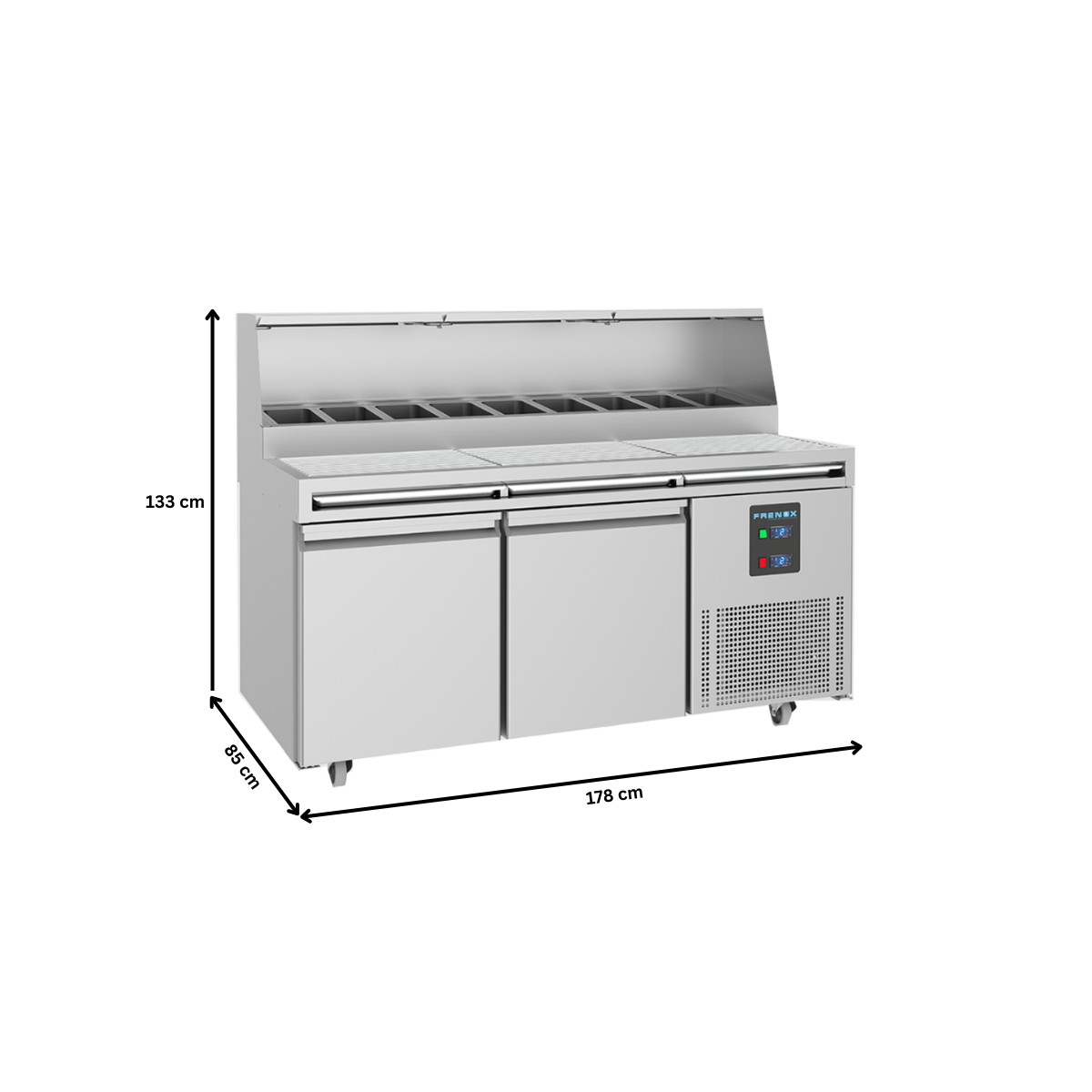 Masa rece preparare pizza FRENOX, profesionala, inox, 2 usi, 460 lt, 178*85*133 cm - 2