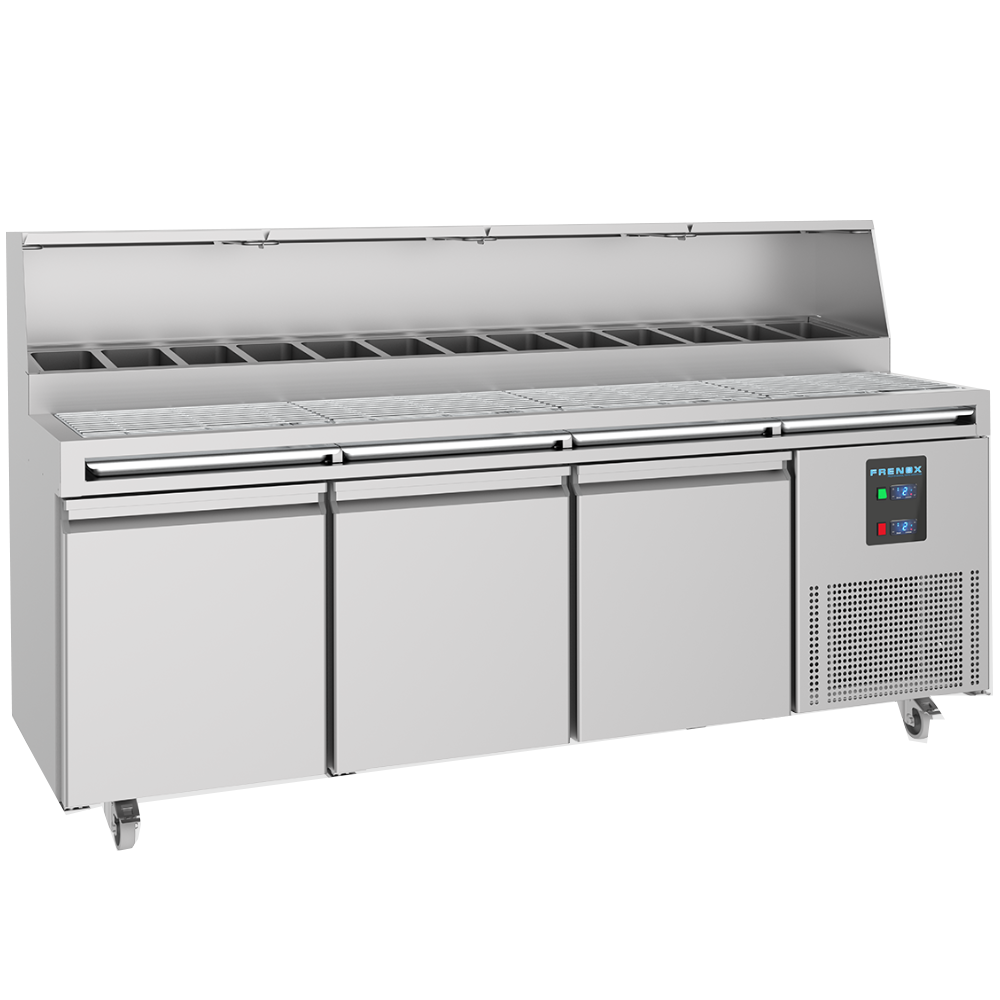 Masa rece preparare pizza FRENOX, profesionala, inox, cu 3 usi, 720 lt, 237*85*133 cm - 0
