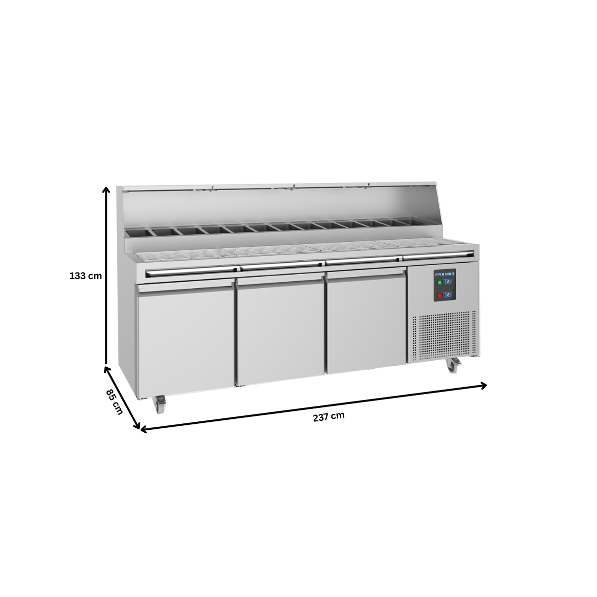 Masa rece preparare pizza FRENOX, profesionala, inox, cu 3 usi, 720 lt, 237*85*133 cm - 2