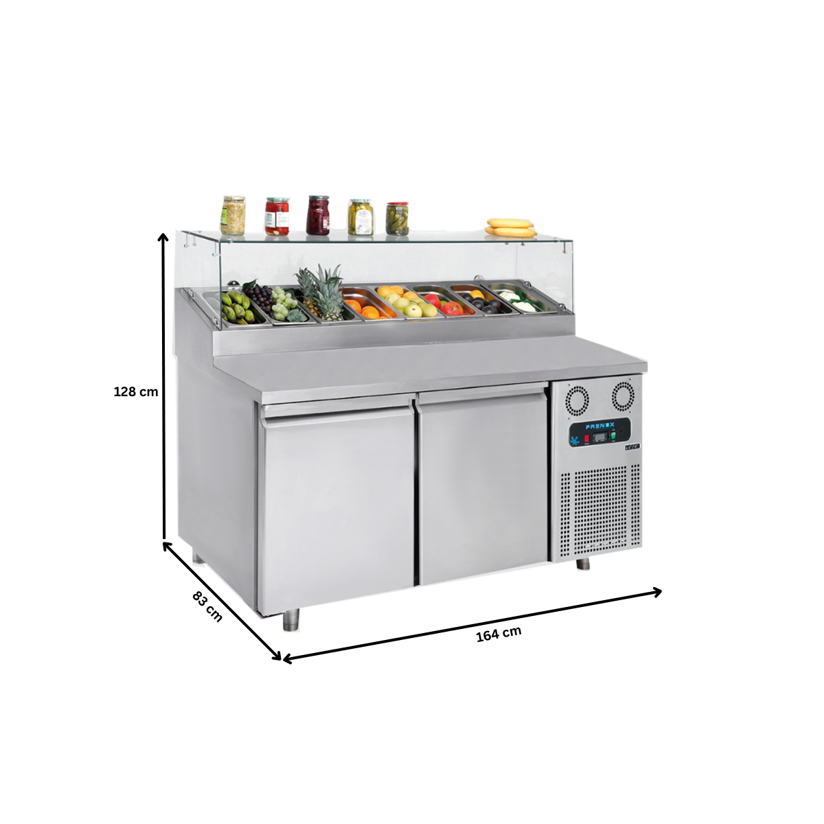 Masa rece preparare pizza FRENOX, profesionala, inox, 2 usi, 460 lt, 164*83*128 cm - 2