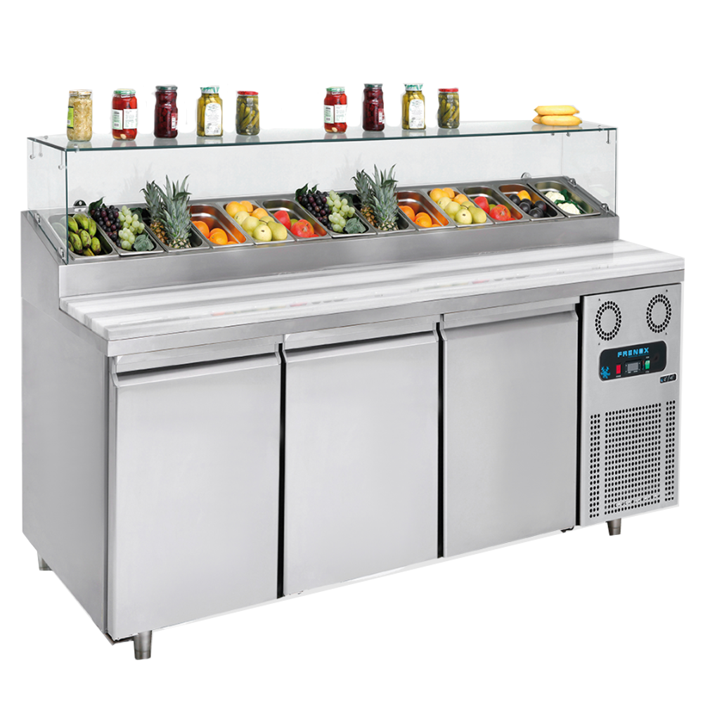 Masa rece preparare pizza FRENOX, profesionala, inox, 3 usi, 720 lt, 223*83*128 cm - 0