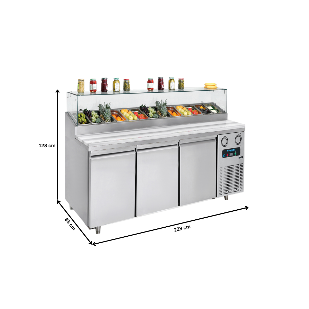 Masa rece preparare pizza FRENOX, profesionala, inox, 3 usi, 720 lt, 223*83*128 cm - 2
