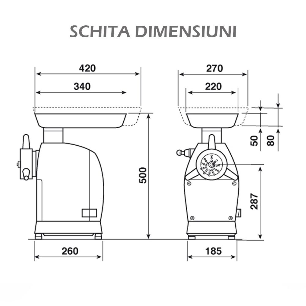 Masina pentru tocat carne, LA MINERVA, inox, 270 kg/h, 26*18.5*50 cm - 1