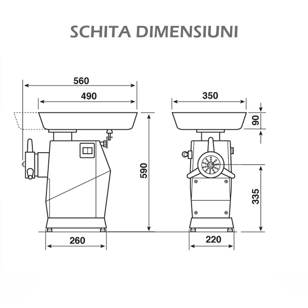 Masina pentru tocat carne, LA MINERVA, inox, 500 kg/h, 26*22*59 cm - 3