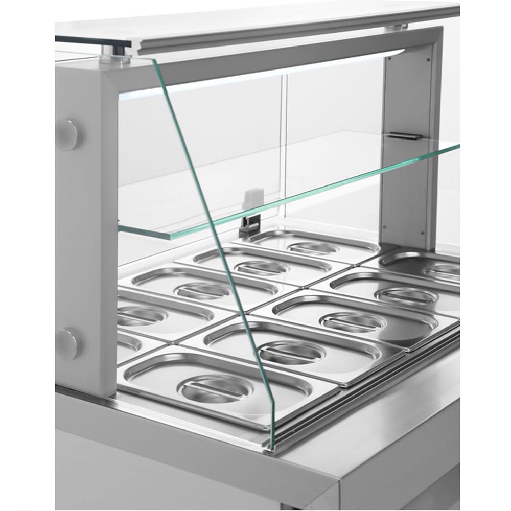 Salad bar 14 GN 1/4 cu 2 usi si geam panoramic cu roti, 270 lt. - 1