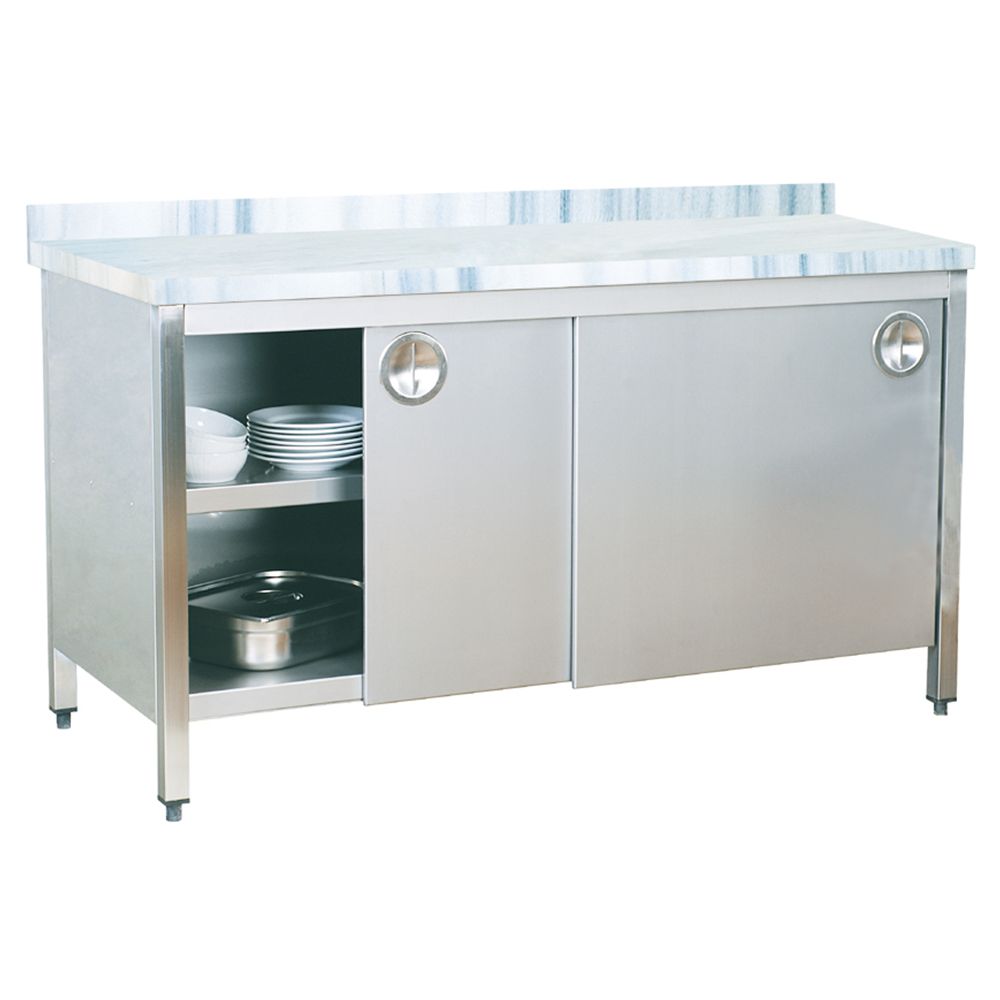 Masa de lucru inox cu blat din marmura, dulap si polita interioara 180*60*85 - 0