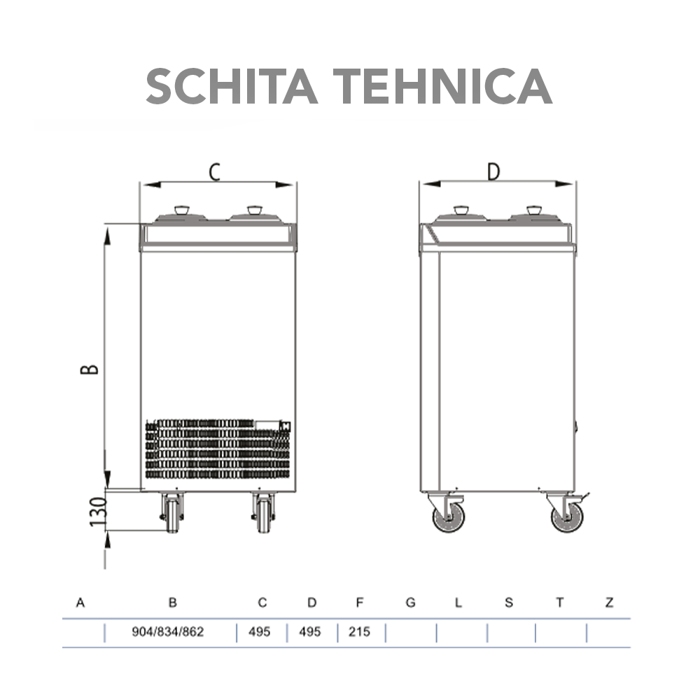 Vitrina frigorifica pentru inghetata STAF59 cu capace inox, 2 x 2,5 lt + 2 x 7,5 lt - 1