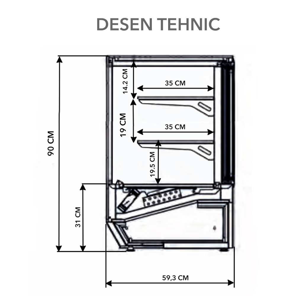 Vitrina frigorifica de banc, geam drept, 2 polite, ventilata, 90 m - 1