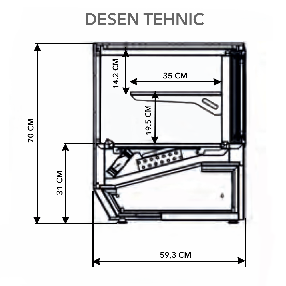 Vitrina calda de banc, geam drept 70 cm - 2