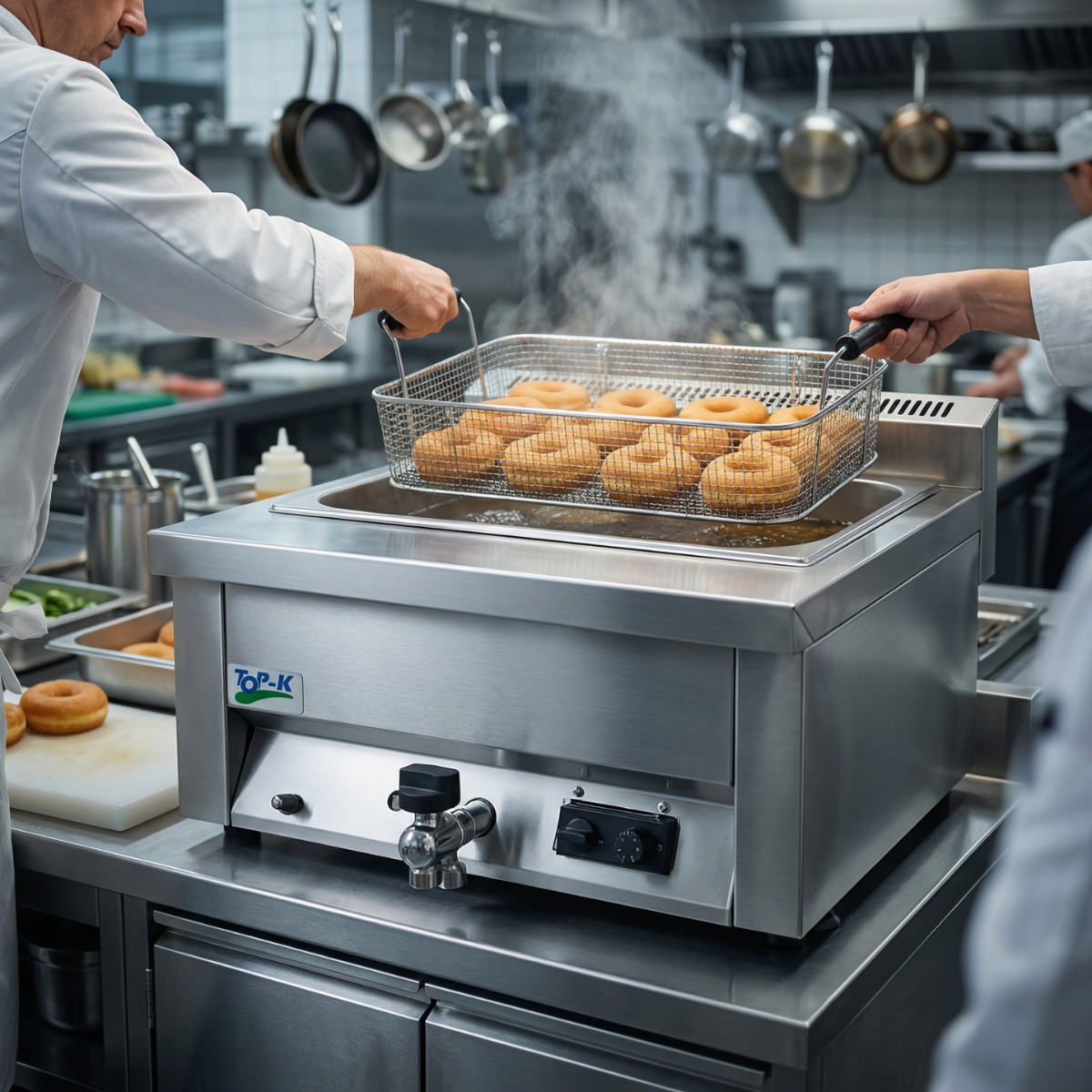 Friteuza profesionala pe gaz, 1 cuva 16 lt pentru gogosi, covrigi, debuseu, 60*50*38 cm - 5