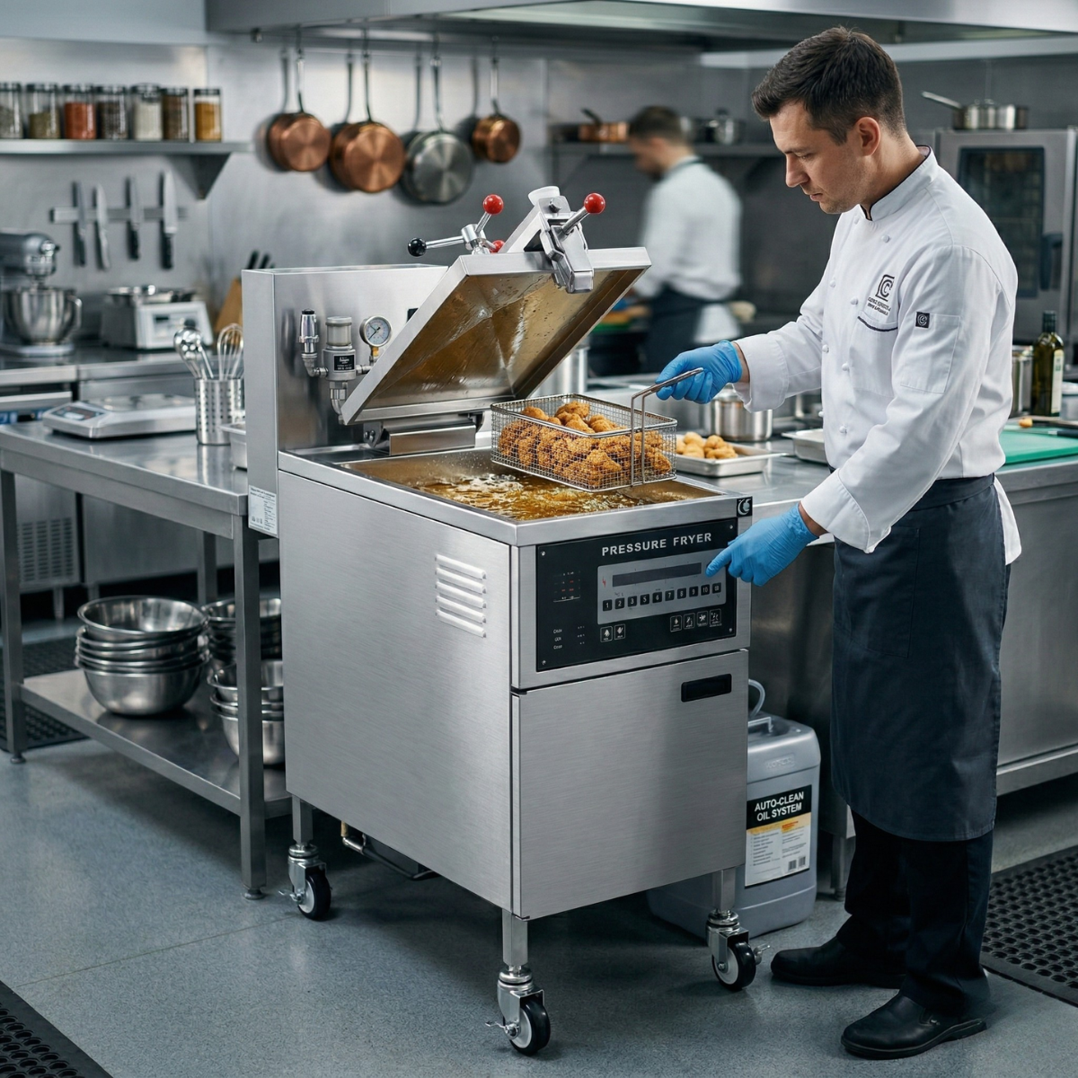 Friteuza profesionala sub presiune cu sistem de filtrare, panou digital, 24 lt, 13.5 kW, 46*96*123 cm - 10