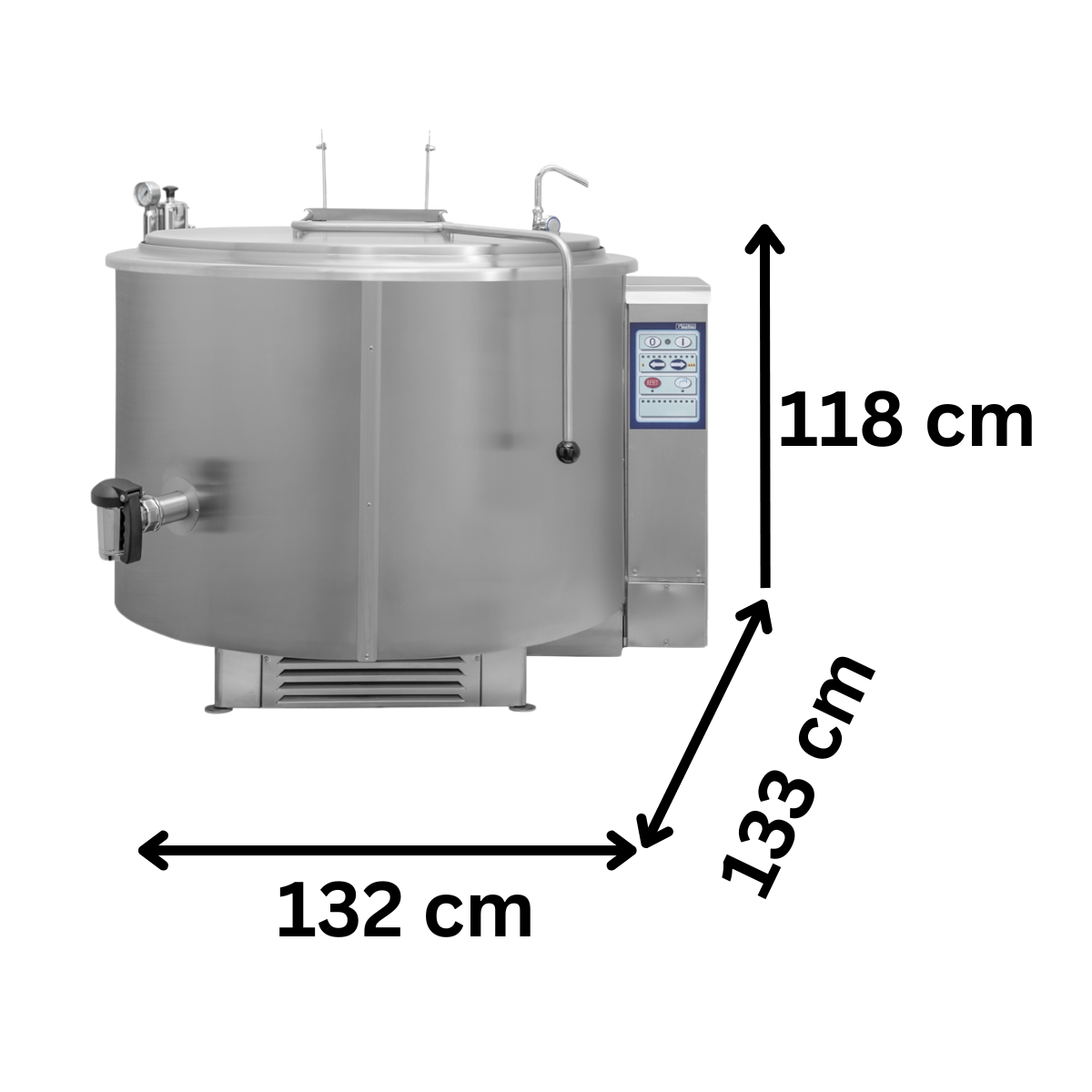 Marmita profesionala rotunda pe gaz 500 Lt, Incalzire Indirecta, 48 kW, 132*133*118 cm - 1