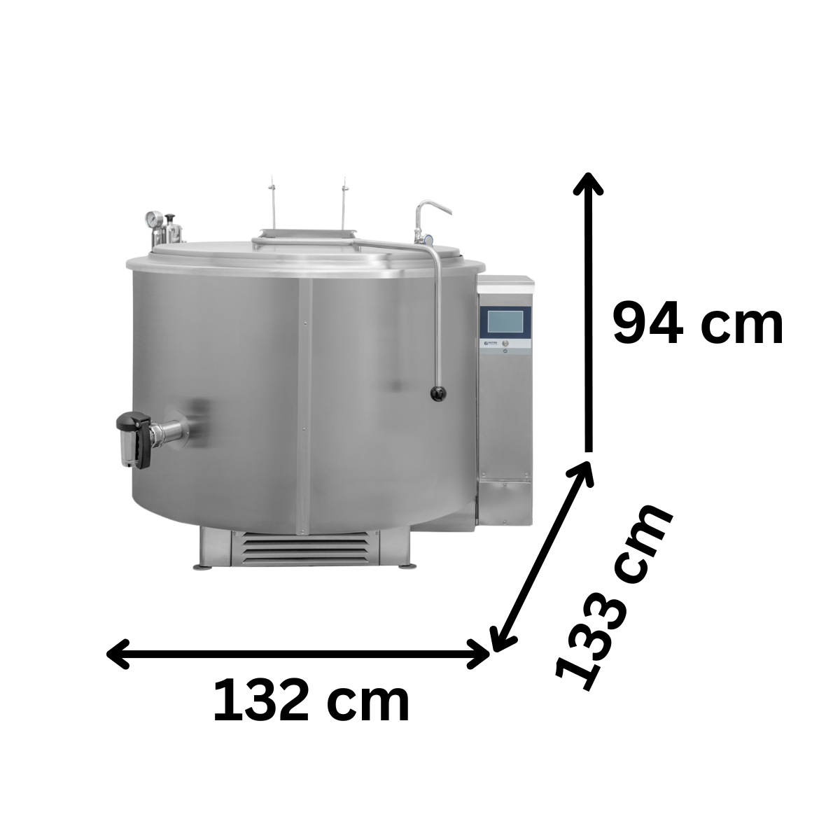 Marmita profesionala rotunda pe gaz cu panou digital 300 Lt, Incalzire Indirecta, 48 kW, 132*133*94 cm - 1
