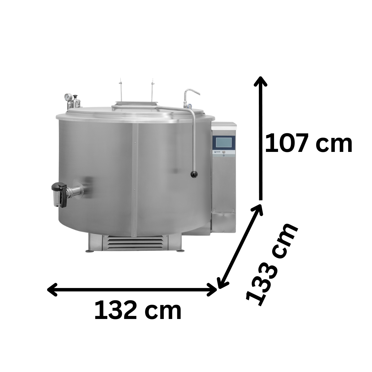 Marmita profesionala rotunda pe gaz cu panou digital 400 Lt, Incalzire Indirecta, 48 kW, 132*133*107 cm - 1