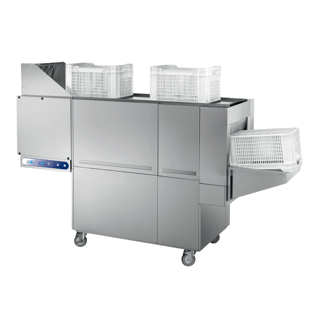 Masina de spalat navete si cosuri tip tunel cu sistem de basculare 100 cosuri/h, 27.3 kW, 272*80*182 cm - 0