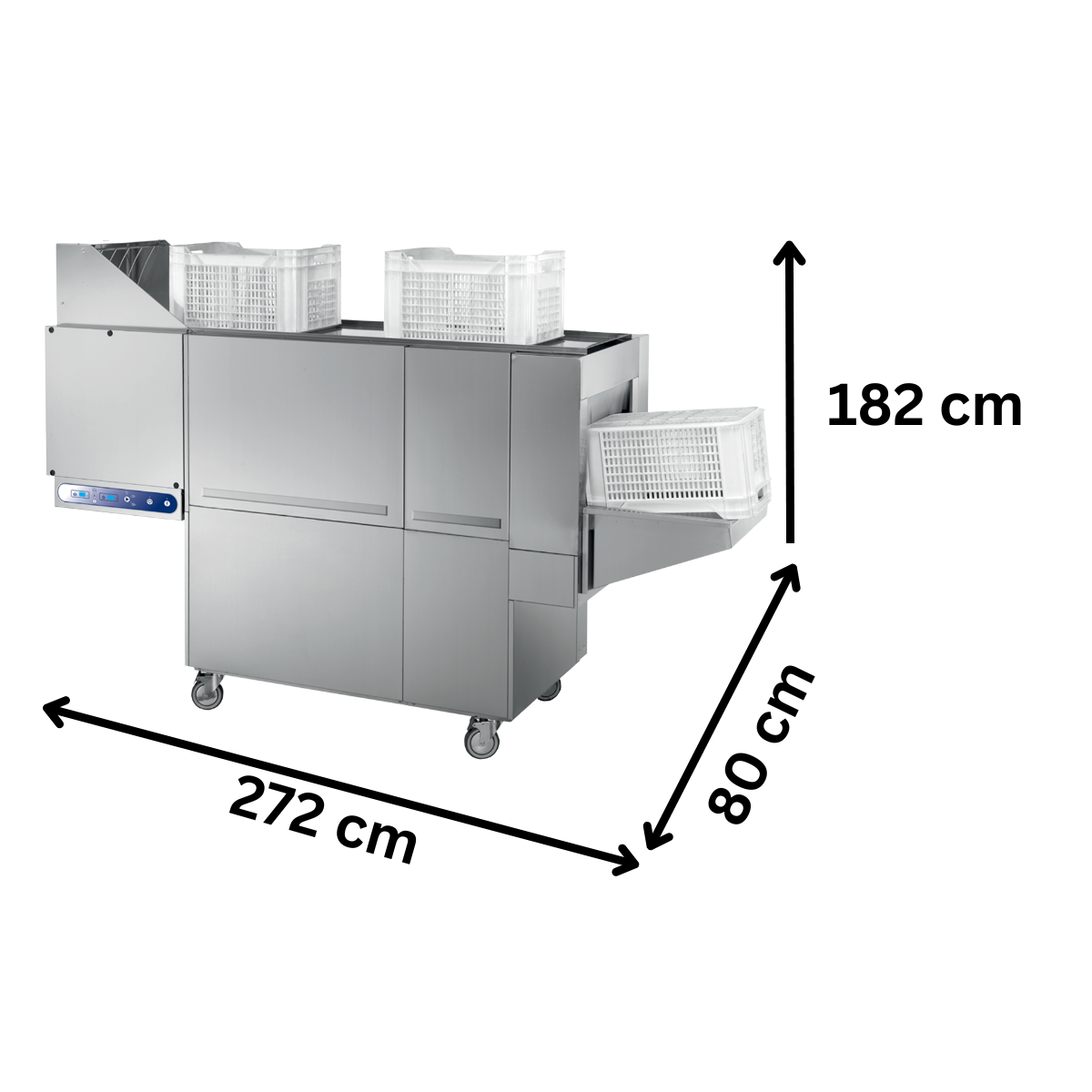 Masina de spalat navete si cosuri tip tunel cu sistem de basculare 100 cosuri/h, 27.3 kW, 272*80*182 cm - 1