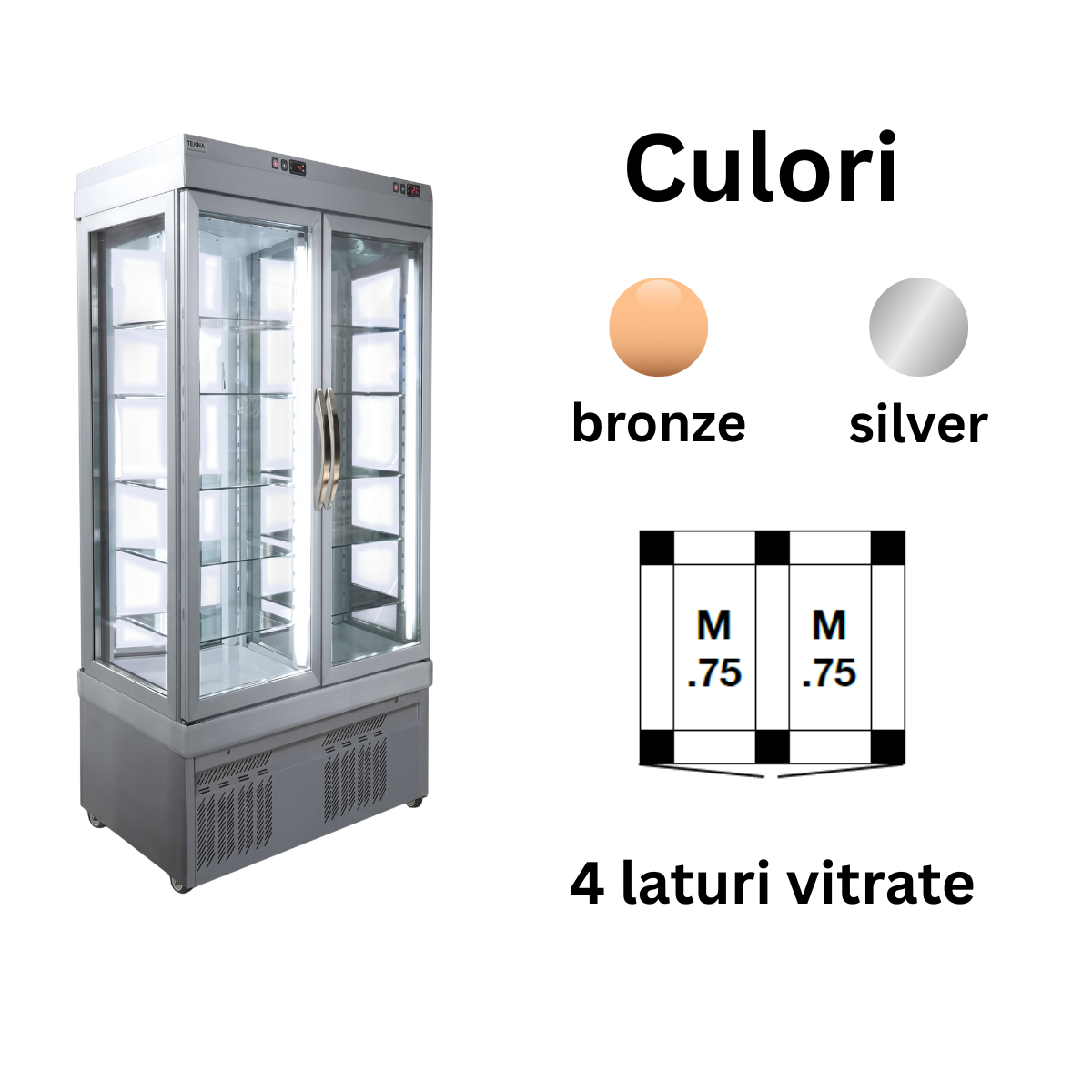 Vitrina frigorifica cofetarie Tekna, temp: -25...+5 °C, racire ventilata No-Frost, 550 lt. 90*64*191 cm - 2