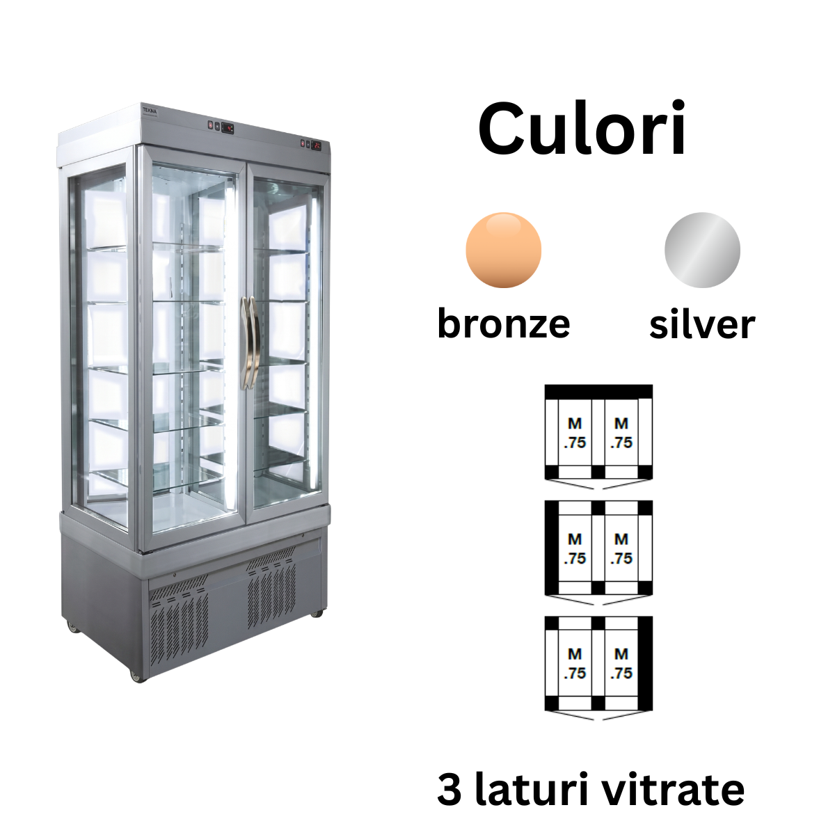 Vitrina frigorifica cofetarie Tekna, temp: -15...-25 °C, racire statica, 520 lt. 90*64*191 cm - 2