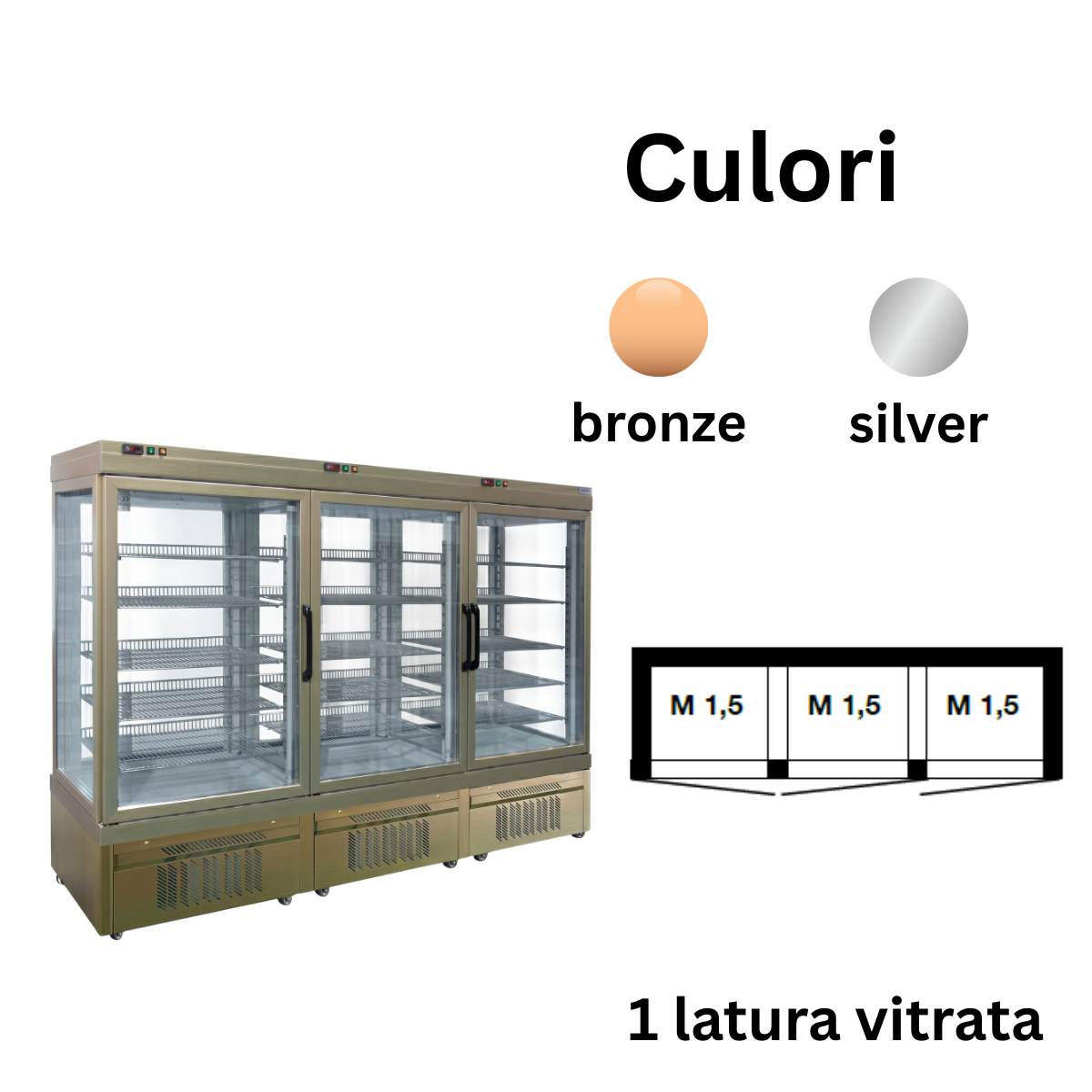 Vitrina frigorifica No-Frost cofetarie Tekna, temp: -5...+10 °C, racire ventilata No-Frost, 1605 lt. 266*64*191 cm - 2