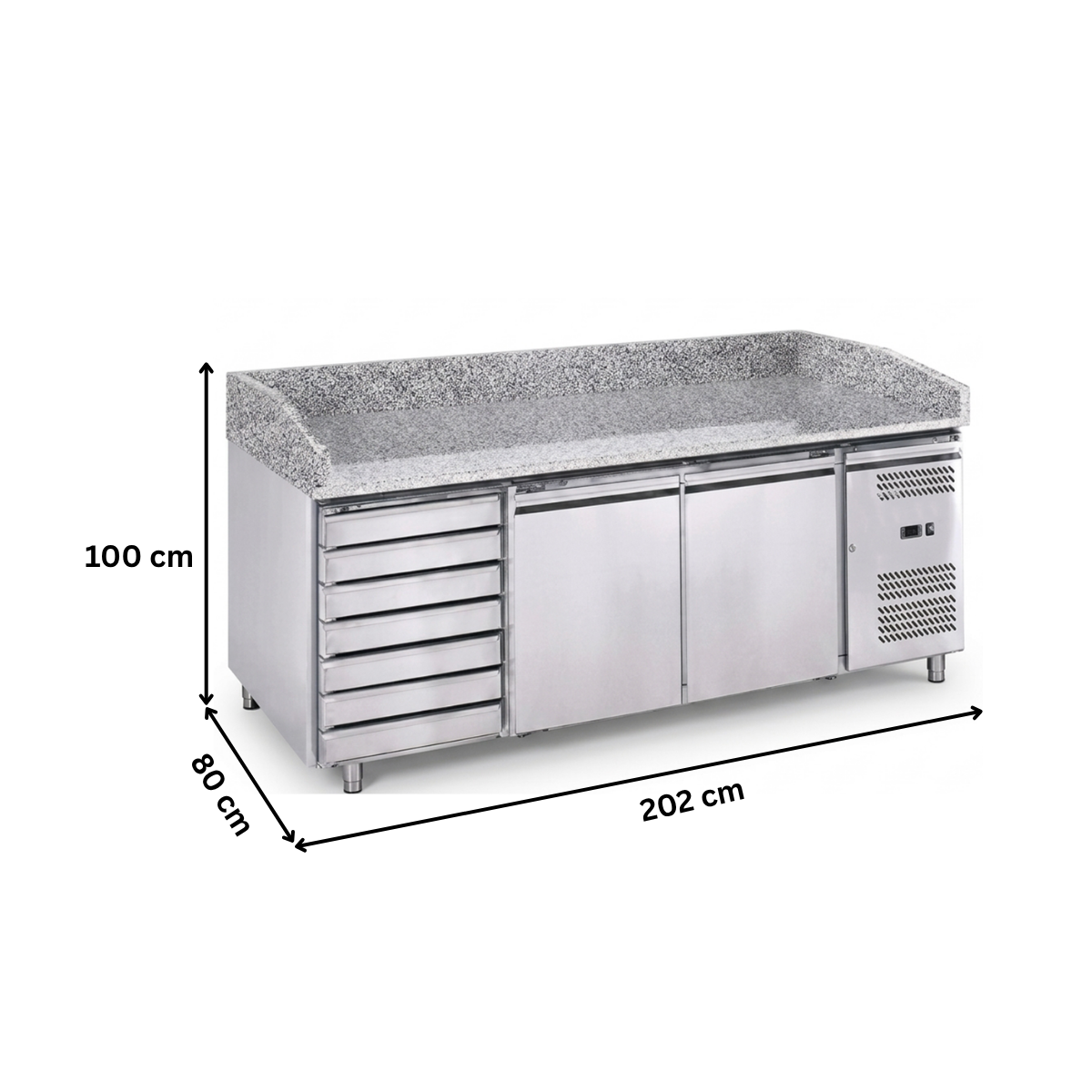 Masa rece pentru preparare pizza profesionala, blat din granit, racire ventilata, capacitate: 390 L - 9