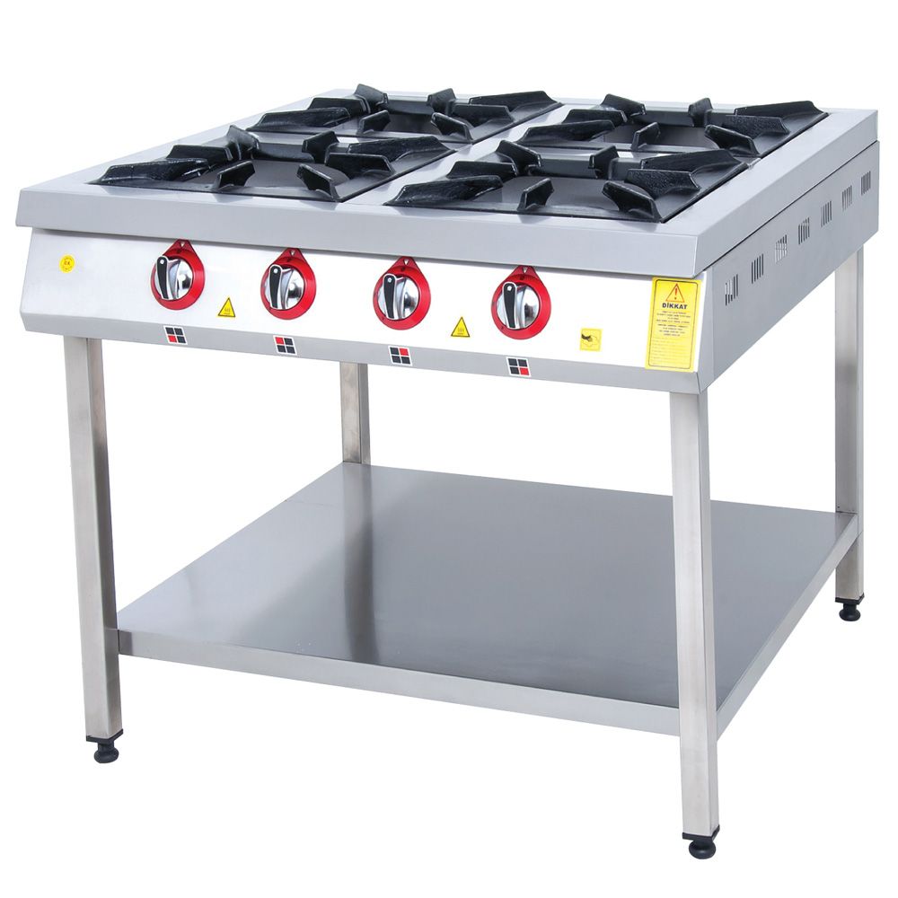 Masina de gatit pe gaz, inox, cu 4 arzatoare, suport de podea cu polita, 100*104*85 cm - 2