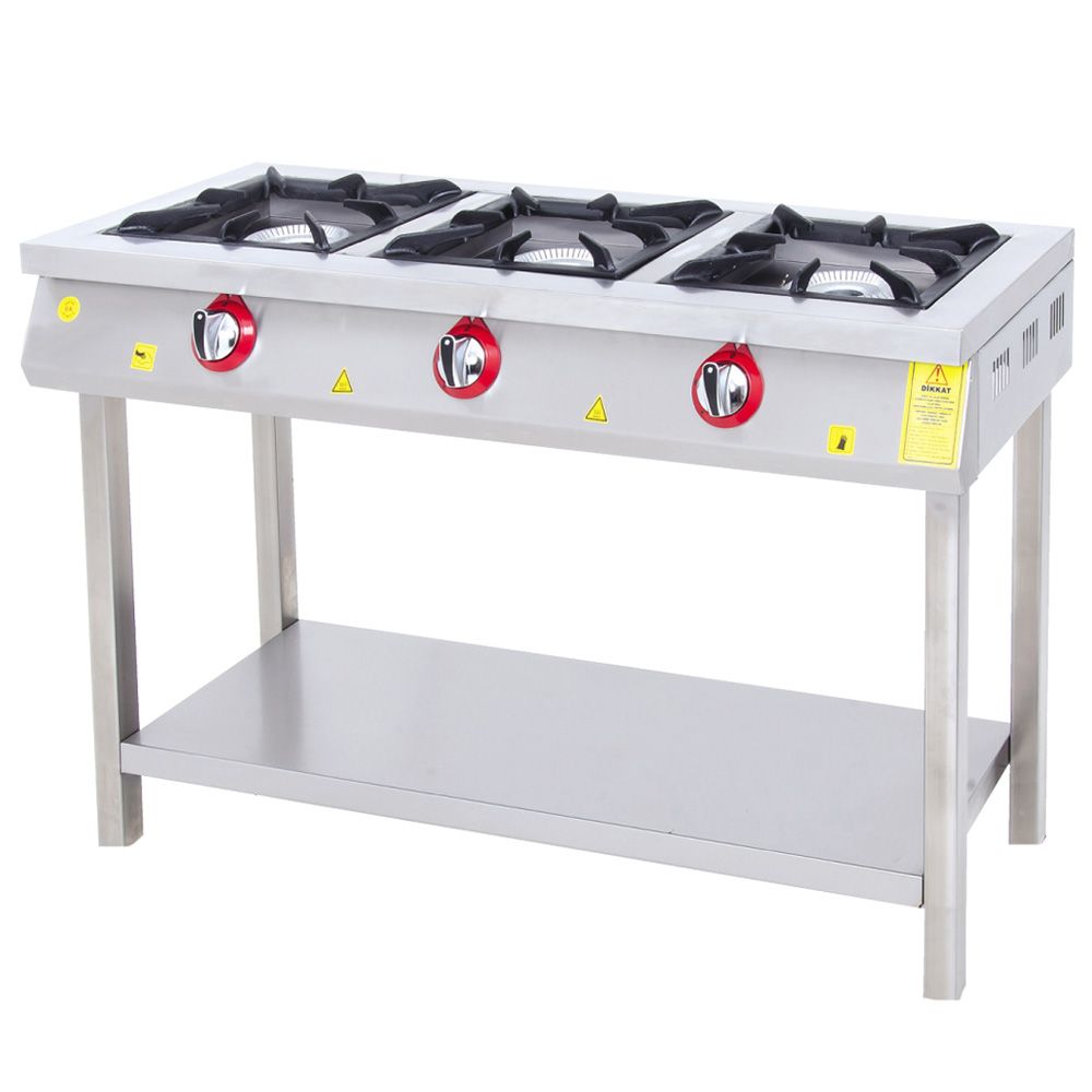 Masina de gatit pe gaz, inox, cu 3 arzatoare, suport de podea cu polita, 120*49*85 cm - 2