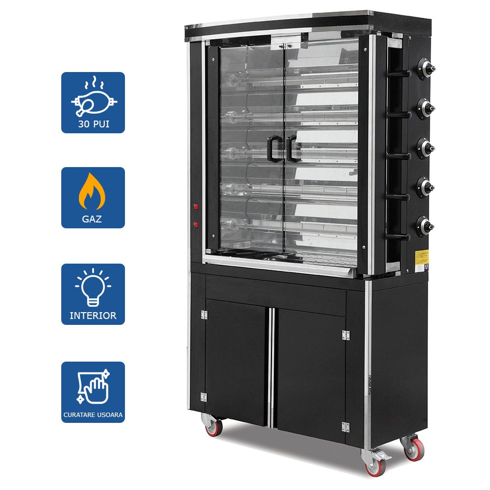 Rotisor profesional pe gaz cu 5 tepuse, 30 pui - 6