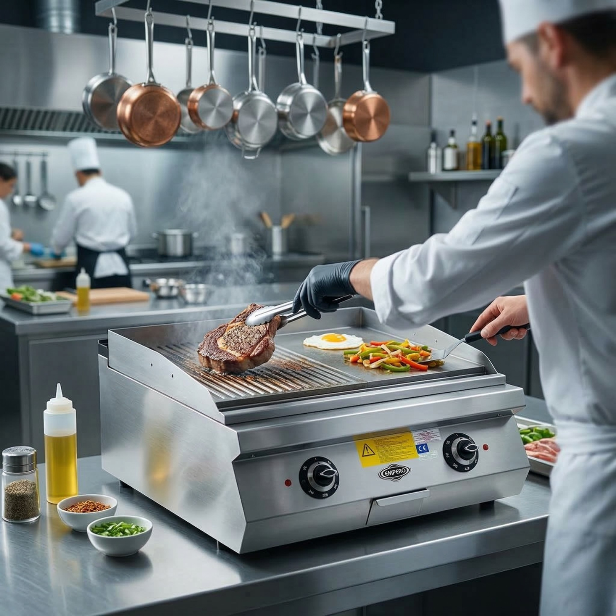 Grill electric profesional, inox, cu suprafata neteda si striata cromat PLUS, 80*90*30 cm - 2