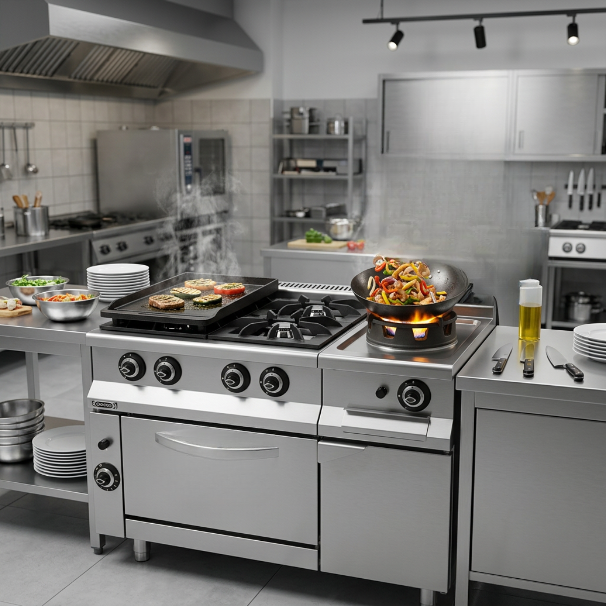 Masina de gatit pe gaz cu 4 arzatoare, wok, cuptor si dulap - 2