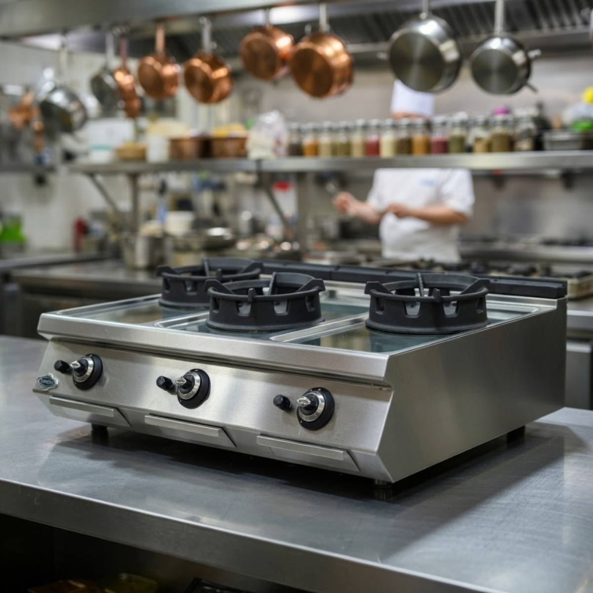 Masina de gatit pe gaz, inox, cu 3 arzatoare tip wok PLUS, 120*90*30 cm - 2