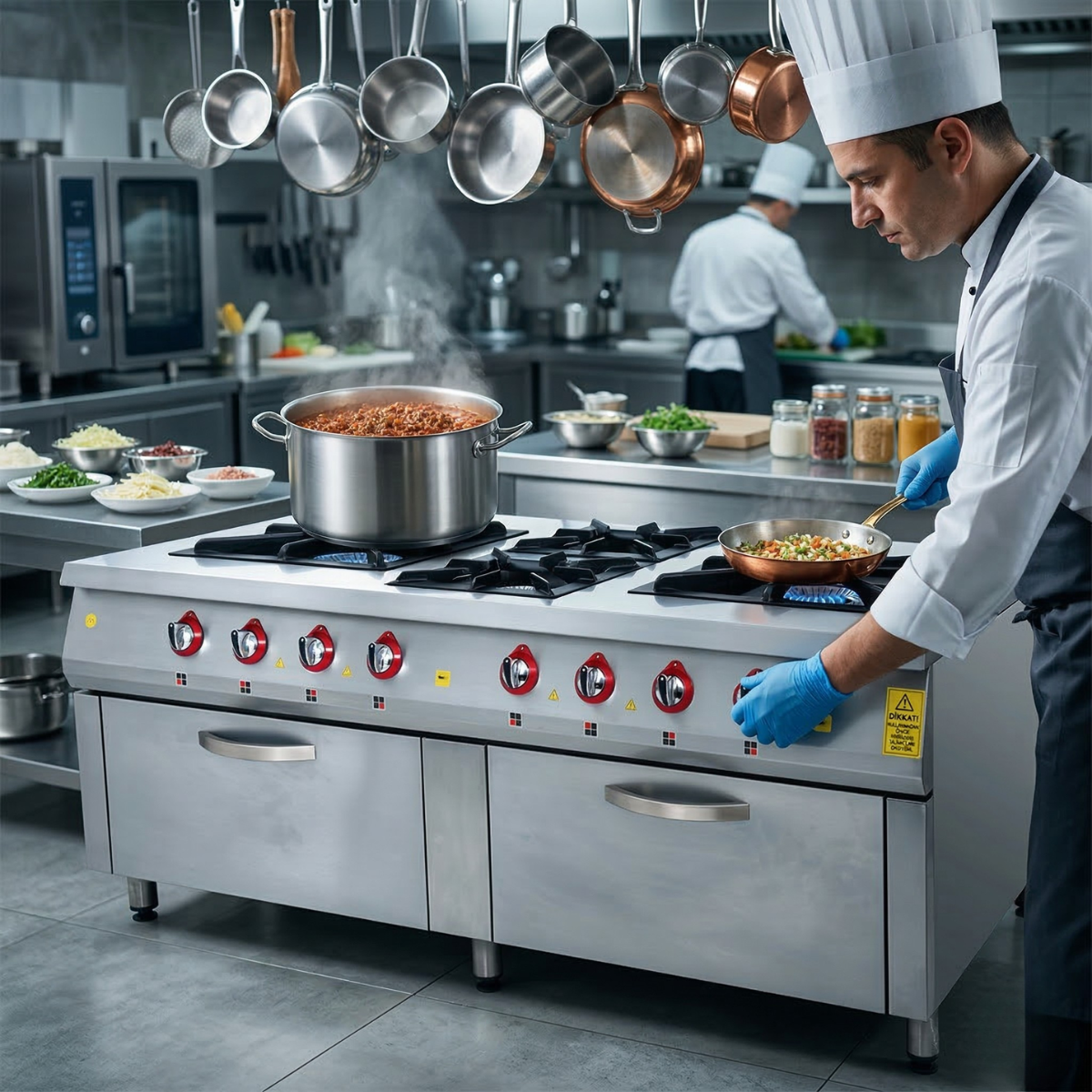 Masina de gatit pe gaz, inox, cu 4 arzatoare, 2 cuptoare, 200*104*85 cm - 3