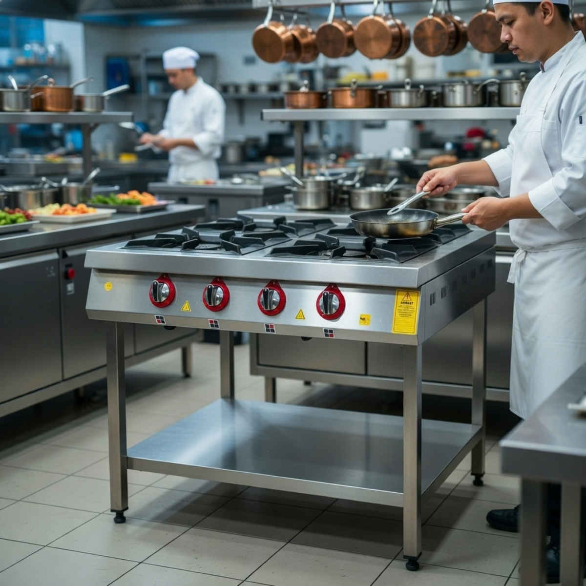 Masina de gatit pe gaz, inox, cu 4 arzatoare, suport de podea cu polita, 100*104*85 cm - 3