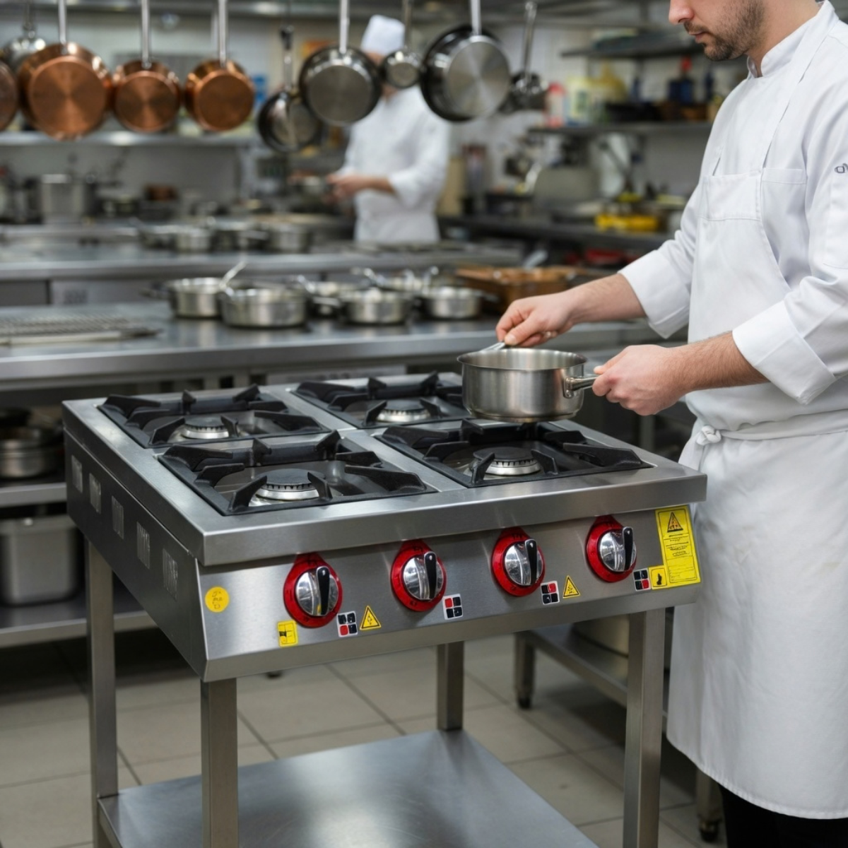 Masina de gatit pe gaz, inox, cu 4 arzatoare, suport de podea cu polita, 80*94*85 cm - 2