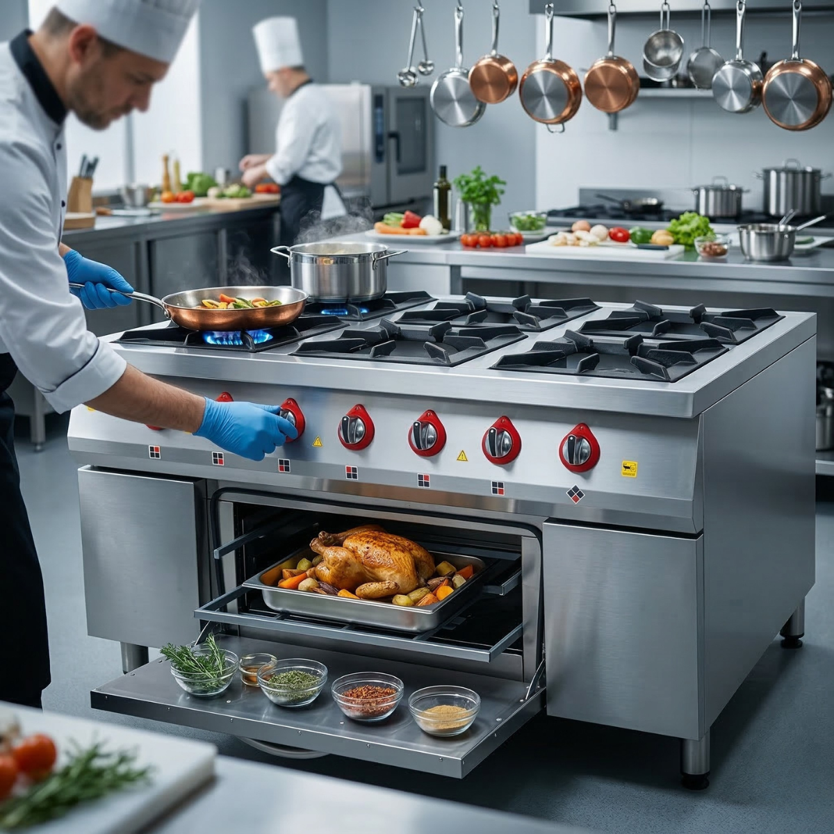 Masina de gatit pe gaz, inox, cu 6 arzatoare si cuptor, 150*104*85 cm - 3