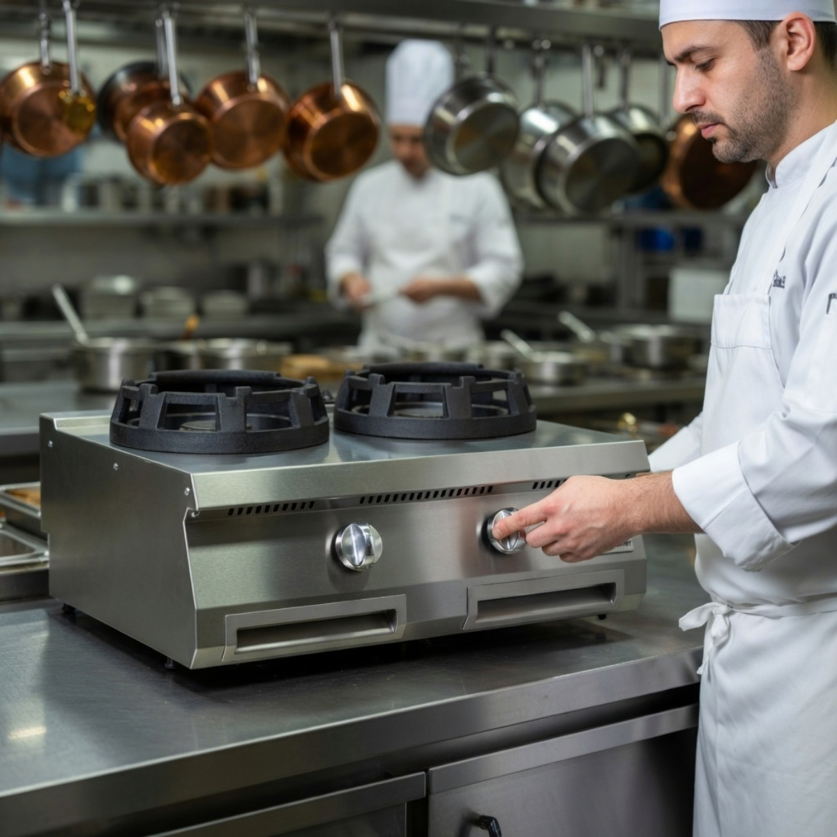 Masina de gatit pe gaz OZTI, inox, cu 2 arzatoare tip wok, 80*70*28 cm - 3