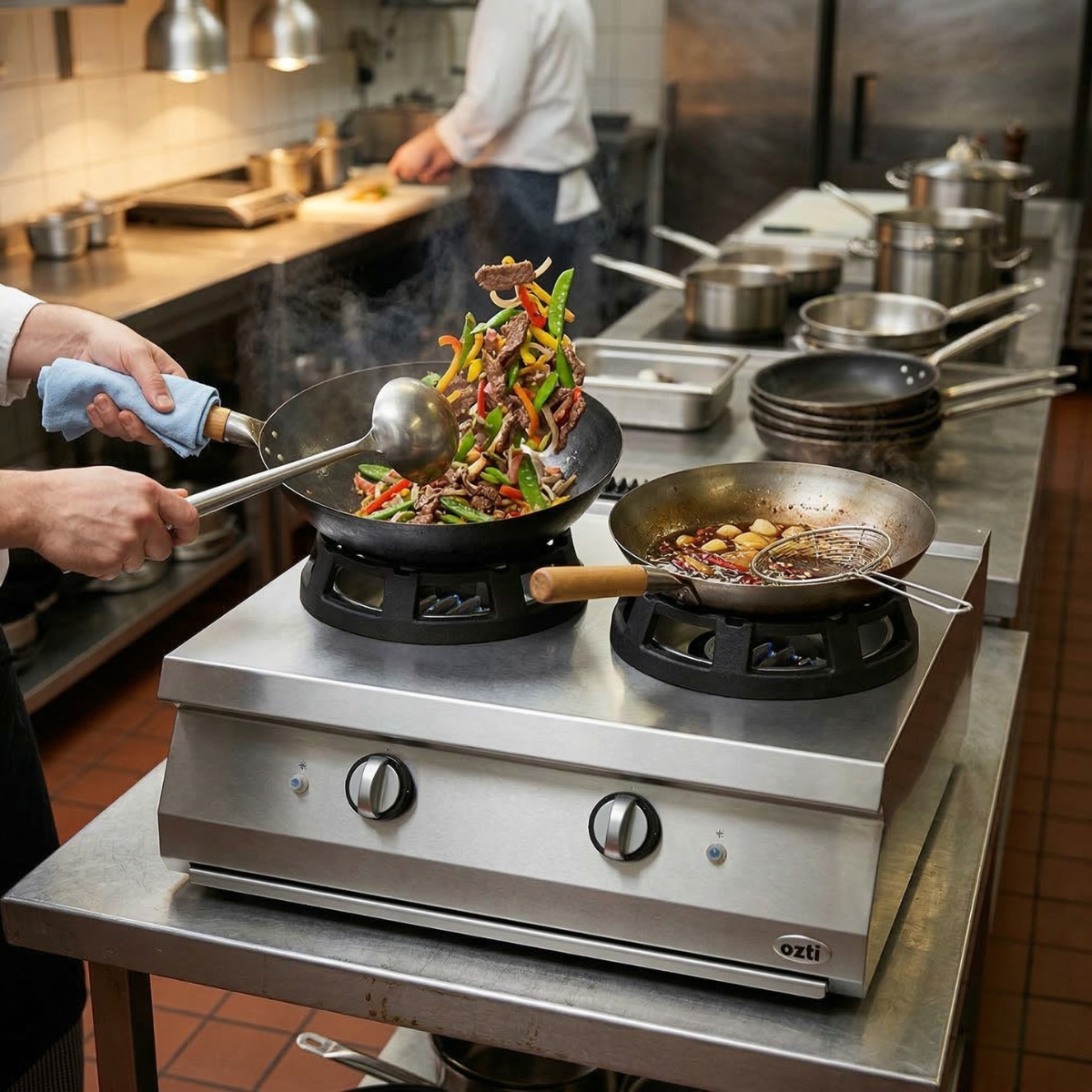 Masina de gatit pe gaz OZTI, inox, cu 2 arzatoare tip wok, 80*90*28 cm - 4