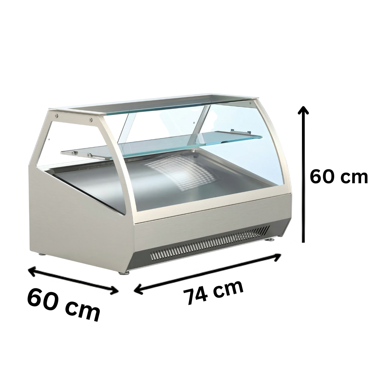 Vitrina calda inclinata de masa ArtSteel, alba, 74*60*60 cm, 100 Lt, 800 W - 1