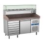 Thumbnail Masa rece preparare pizza, profesionala, vitrina ingrediente, inox, 1 usa si 6 sertare, 390 lt, 151*80*100 cm - 0