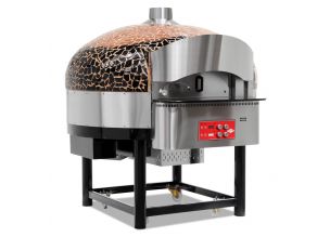 Cuptor profesional pizza traditional cu panou de control electronic, rotativ, pe gaz si camera cu lemne pt afumare - 130 pizza/h