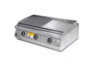 Grill electric triplu cu suprafata neteda si striata cromata PLUS