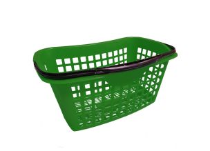 Cos supermarket plastic cu 1 maner 28 litri - Verde Galbui
